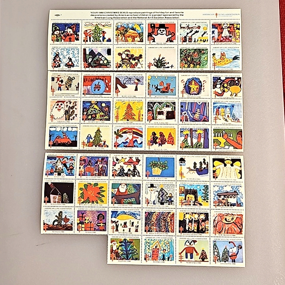 1980 Christmas seals by The American Lung Association children's artwork states